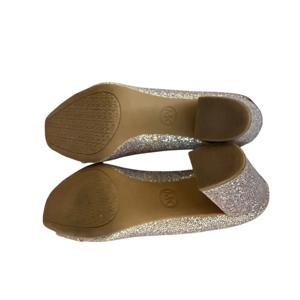 Michael Kors Glitter Block Heel Pumps Gold Silver Sparkle 7.5